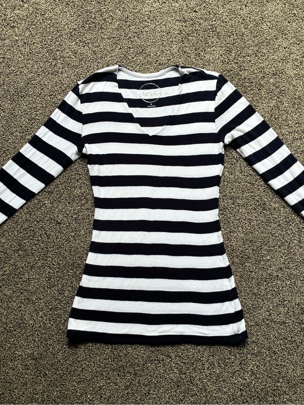 I.N.C. Women’s Navy Blue/White Striped V-Neck 3/4 Sleeve Top, Size Medium